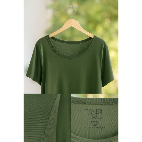 Time and Tru Tops - Time and Tru Women's Olive Green T-Shirt 3X (22) 100% Cotton Momcore Earthy Soft
